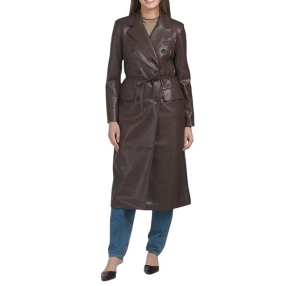 AVEC LES FILLES Chocolate Belted Menswear Trench Coat - Picture 1 of 2